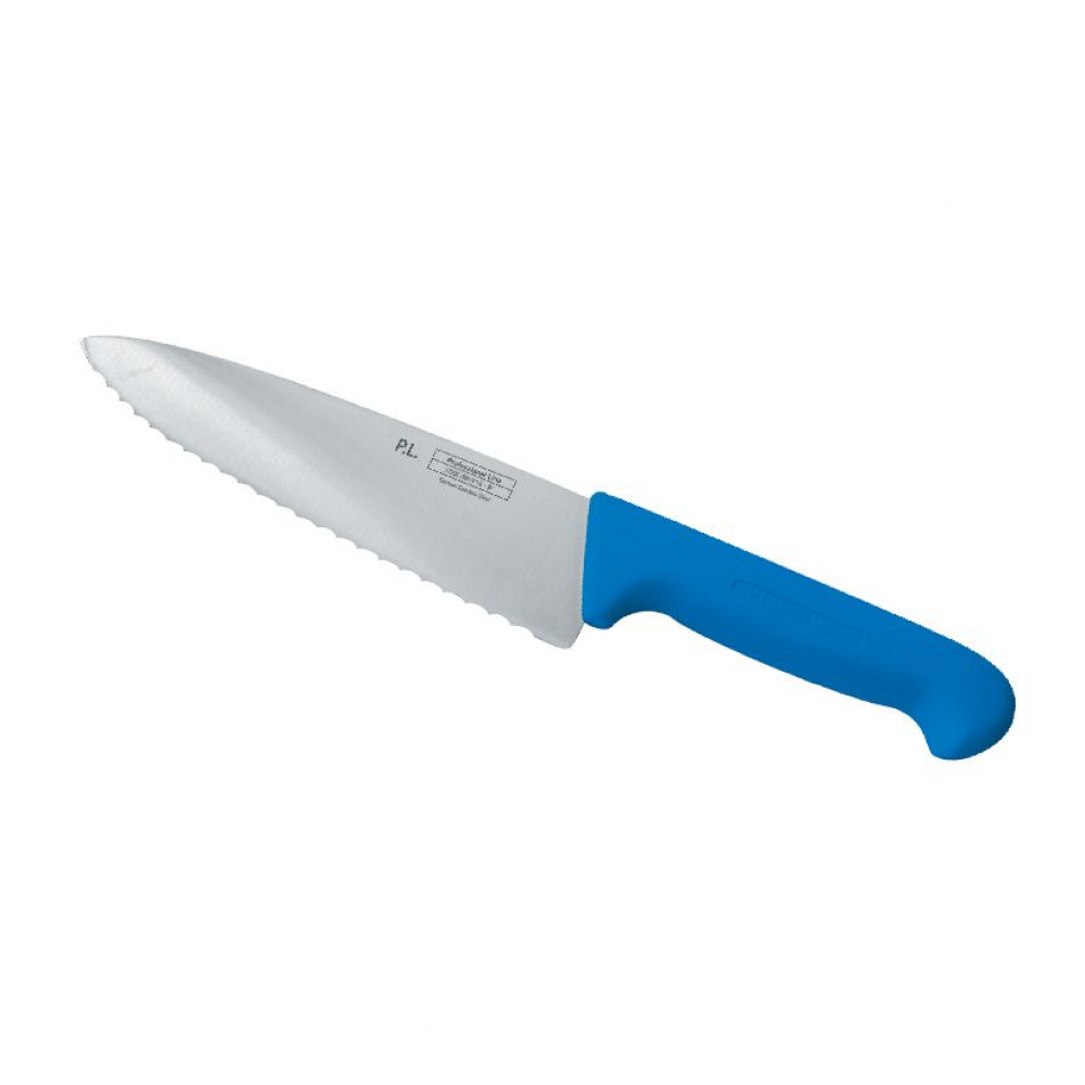 Нож PRO-Line поварской 20 см, синяя пластиковая ручка, волнистое лезвие, P.L. Proff Cuisine 99002242. Фото