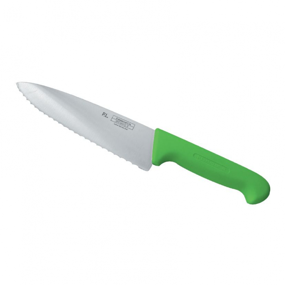 Нож PRO-Line поварской 25 см, зеленая пластиковая ручка, волнистое лезвие, P.L. Proff Cuisine 99002263. Фото