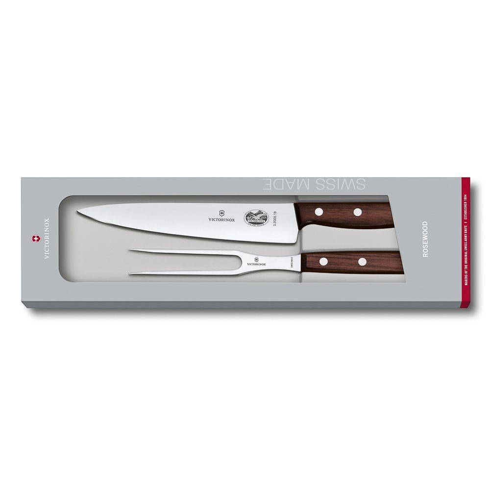 Набор Victorinox: универсальный нож 19 см + вилка для мяса 15 см, ручка розовое дерево 70001091. Фото
