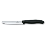Нож для томатов 11см.черный.волнистое лезвие Victorinox в блистере (2шт) 81249868. Фото